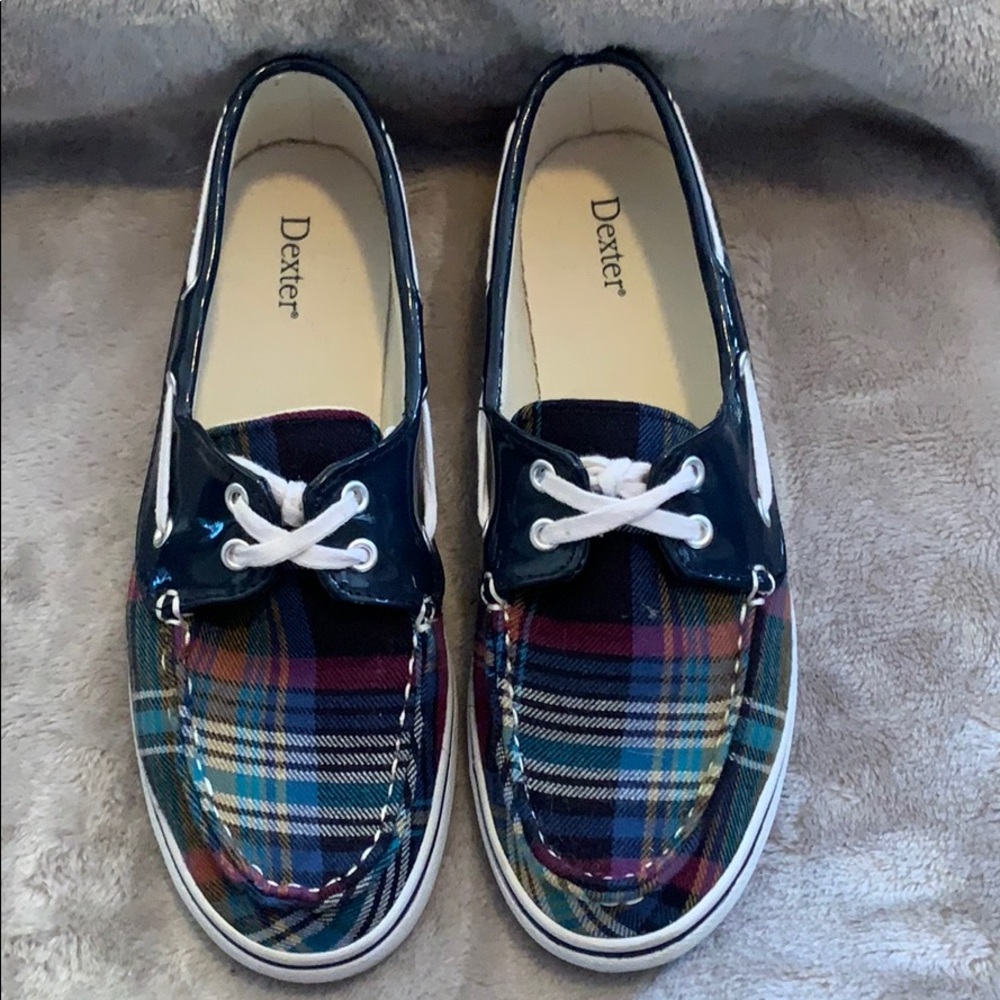 Blue plaid boat shoes